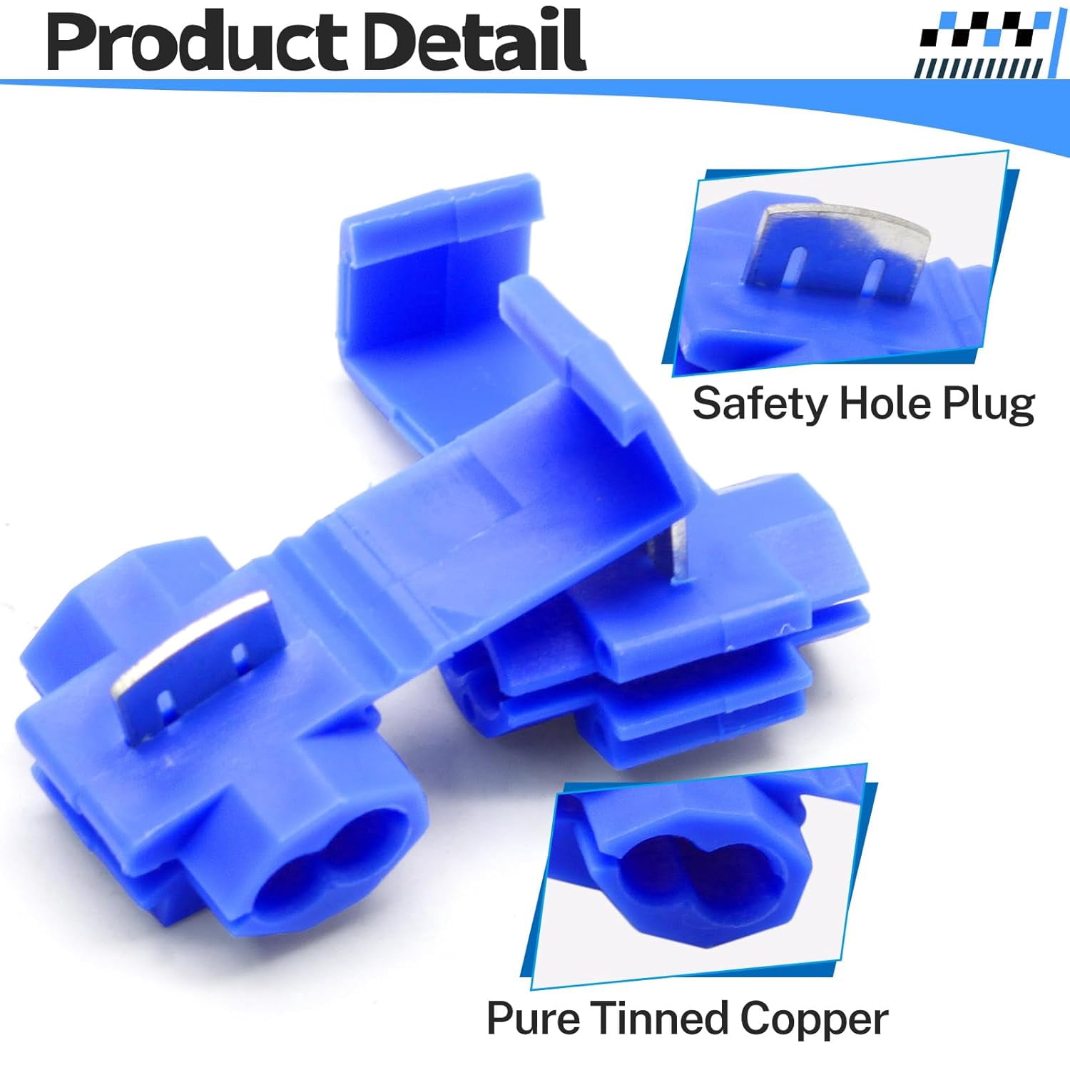 Solderless Quick Snap Fastener Type Wire Connector, 18-14 Cold Press Insulated Wire Locking Crimp, Dual Circuit Cable Connector Terminal Snap Fastener - 120pcs Blue