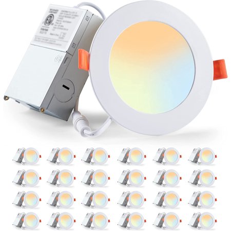 

24 Pack 6CCT LED Recessed Lighting 6 inch 2500K-5000K Selectable Recessed Light Fixtures 1100LM High Brightness 12W Eqv 110W Dimmable Can Lights with Junction Box - IC Rated ETL
