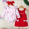 thumbnail image 4 of NOLDARES Baby Girl Clothes Fall Cute Skirt Outfits Long Sleeve Romper Overall Skirt Dress Bow 3PCS Outfit(Red,3-6 M), 4 of 9