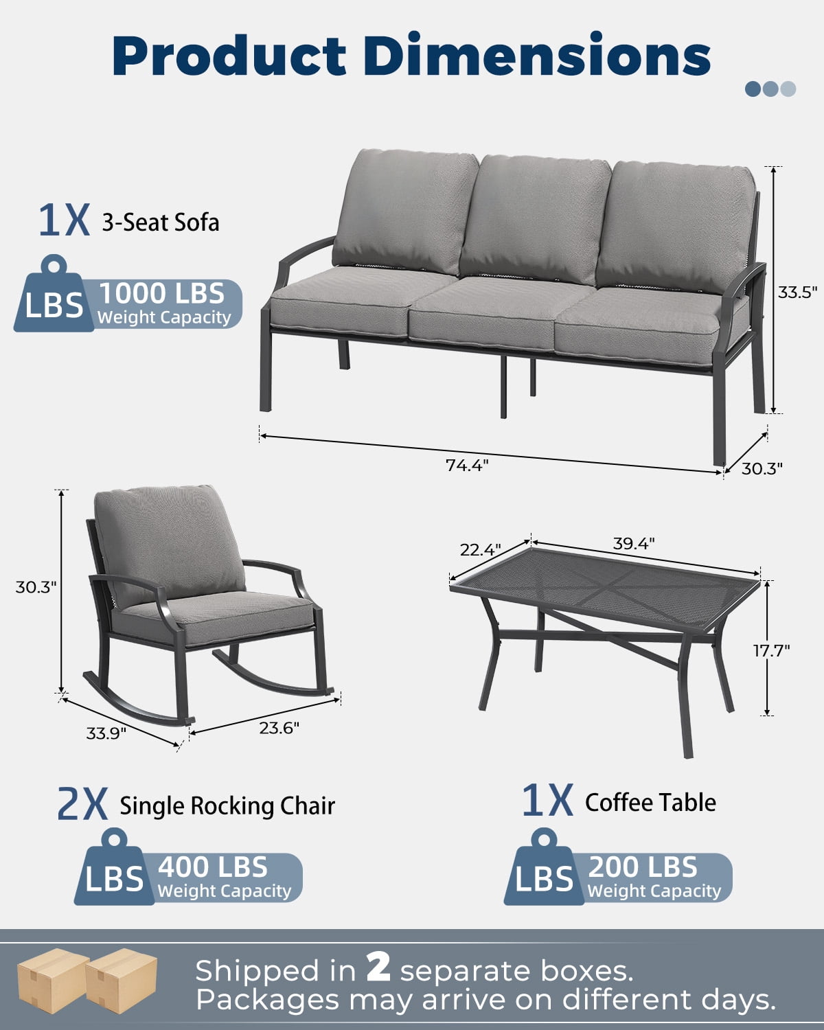 AECOJOY Outdoor Patio Furniture Set with Rocking Chair,Metal Mesh Patio Conversation Bistro Set with Coffee Table for Porch Deck Backyard Garden