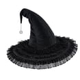 thumbnail image 2 of Hkoxplj Lace Tulle Witch Hat for Women Vintage Gothic Halloween Costume Hat Wide Brim Pearl Beaded Bow Hat with Star Charm Pendant Pointed Top Velvet Hat for Party Cosplay Photoshoot, 2 of 9