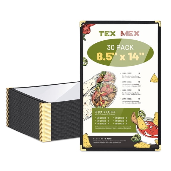 WeChef 30 pack 8.5"x14" Restaurant Menu Book Covers 1 Page 2 View Single Page Wine List for Cafe Hotel Bar Black