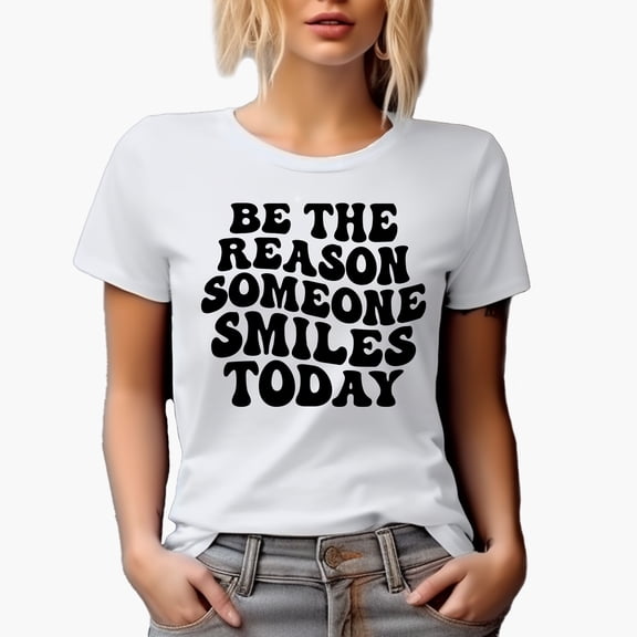 Be the Reason Someone Smiles Today, Making People Smile Quote, Groovy Retro Wavy Text Merch Gift, White T-Shirt, Small