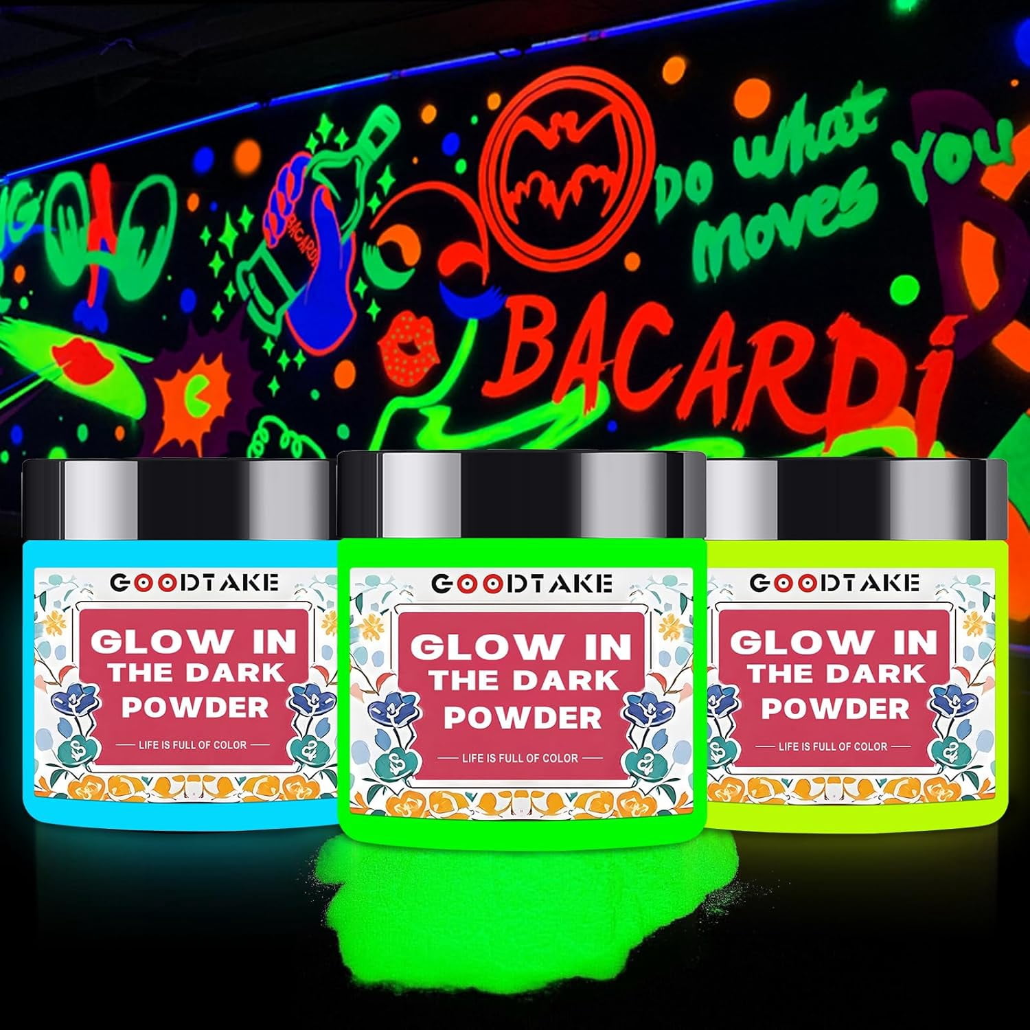 GOODTAKE Glow in The Dark Powder, Blue Glow Powder- Glow in The Dark Pigment Powders for Slime, Resins, Glue, Paints Or Nail Self Glowing Dye for DIY (Blue, 4 Ounce)