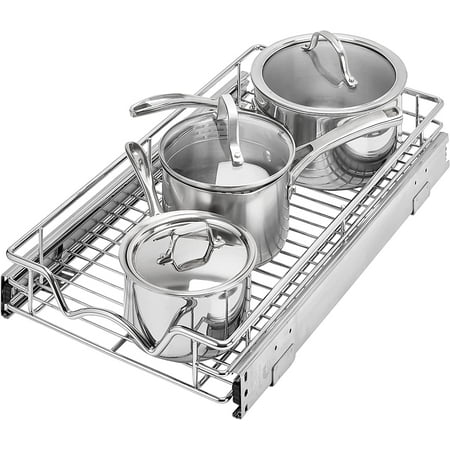 HOLD N STORAGE Pull Out Cabinet Drawer Organizer Heavy Duty-with 5 Year Limited Warranty- Slide Out Shelves -11 W x 21 D - Requires At Least a 12-1/4 Cabinet Opening Steel Metal Chrome Finish 11 W x 21 D Chrome