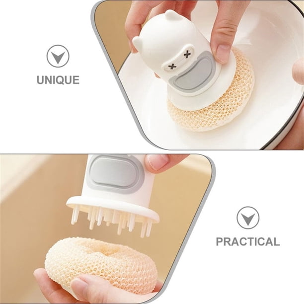 Dispensador automático de líquido Cepillo para fregar platos con mango largo para limpiar la cocina Cepillo esponjoso con alambre de acero para fregar ollas y sartenes