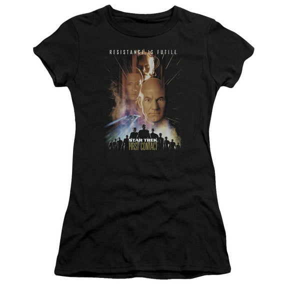 Star Trek First Contact(Movie) Junior Women's Sheer T-Shirt Black
