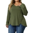 thumbnail image 1 of Agnes Orinda Blusas de Tallas Grandes para Mujeres con Mangas Largas y Botones Decorativos en V 2X Verde Militar, 1 of 8