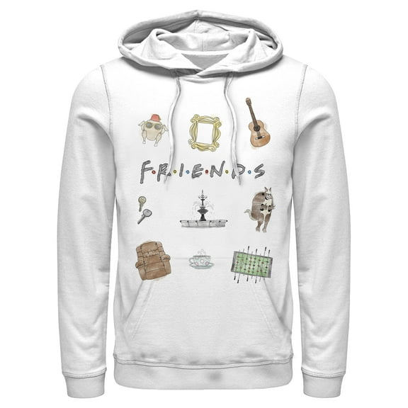 Men's Friends Series Icon Cartoons Pull Over Hoodie White 2X Large