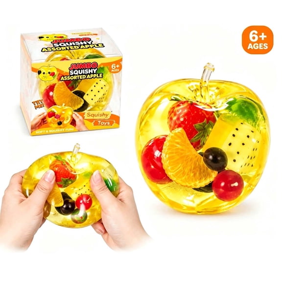Jumbo Clear Apple Fruit Filled Squeeze Toy, Large Squishy Fidget Ball, Stress Relief Sensory Toy for Adults Office Desktop, Anxiety Relief Novelty Gift
