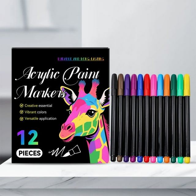 BAOPAI 12-Color Vibrant Marker Pens Set for Art Projects New Year Card Making and DIY Crafts Durable with Snug Caps to Prevent Drying