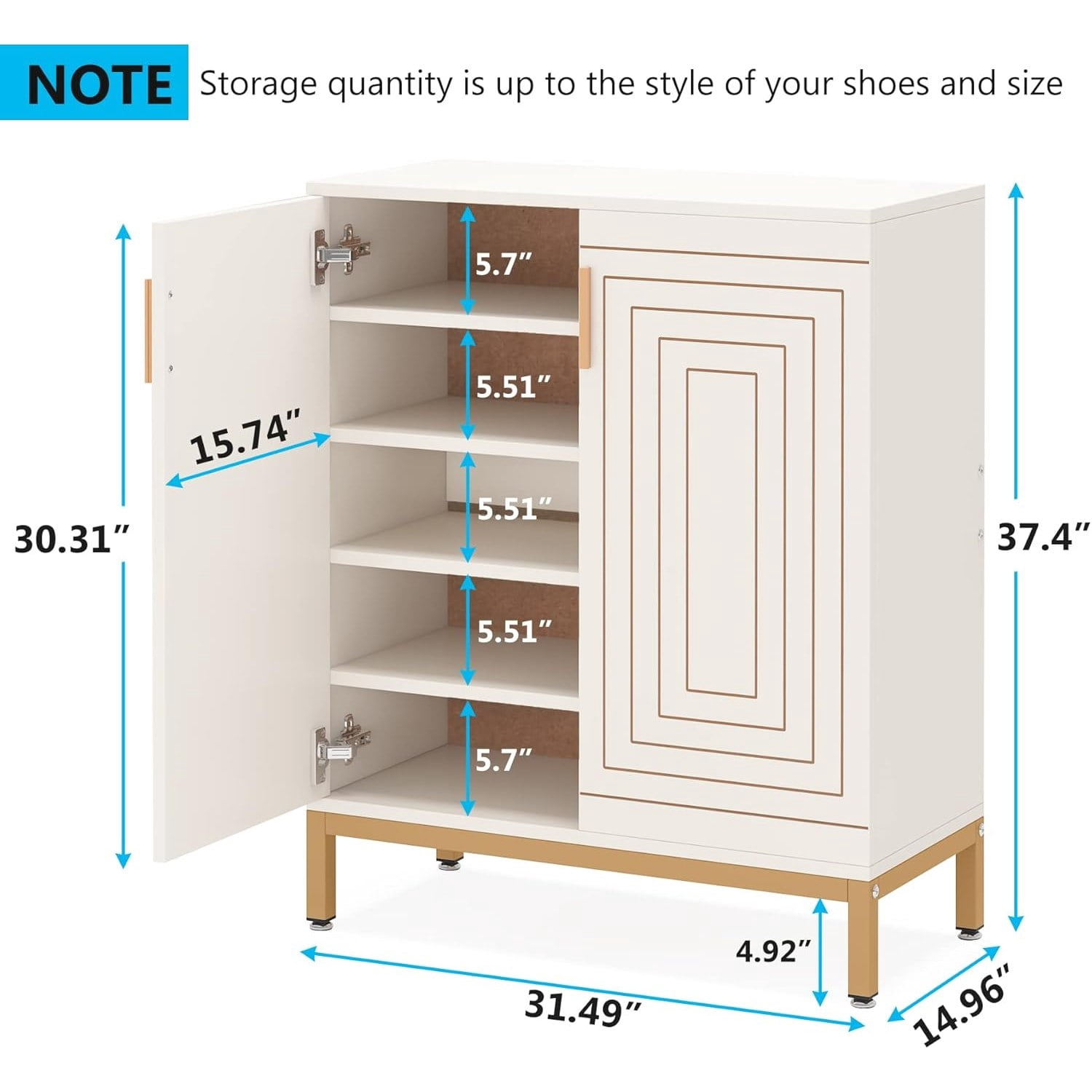 Astoutdoor 6-Tier Shoe Cabinet, Steel Frame, 35.4 in L x 18.5 in W x 9.1 in H