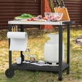 thumbnail image 4 of 32x20IN Double-Shelve Grill Table, Stainless Steel Outdoor Grill Cart for Blackstone Griddle, Movable Pizza Oven Table for Outside Patio, Kitchen Cooking Food Prep Table for Party, 4 of 7