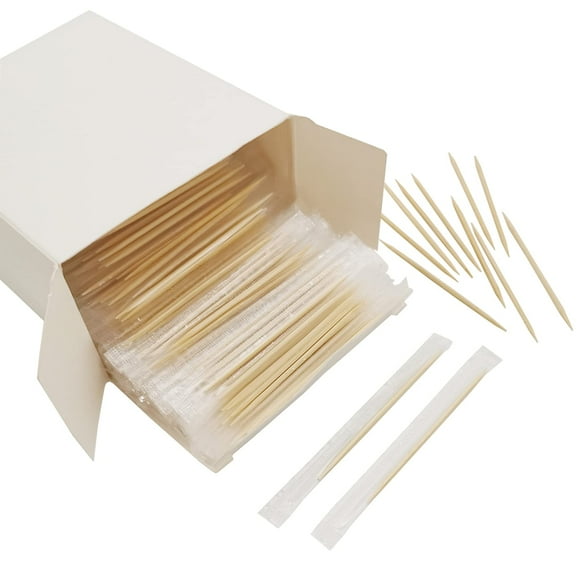 BLUE TOP Cure-Dents en Bambou Bois Emballés Individuellement 2,5 Pouces Pack 4000 Pics Apéritifs Pic pour Cocktails Fruits Olives Pics BBQ