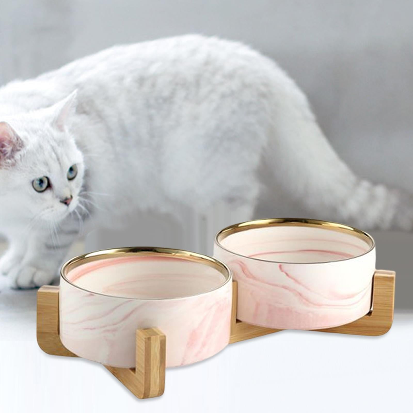 cat and dog Bowl Dish with Wood Stand Drinking Eating Feeding Bowl Food Container Cat Elevated Feeder Pet Bowl Cat Food Bowl Double Bowl