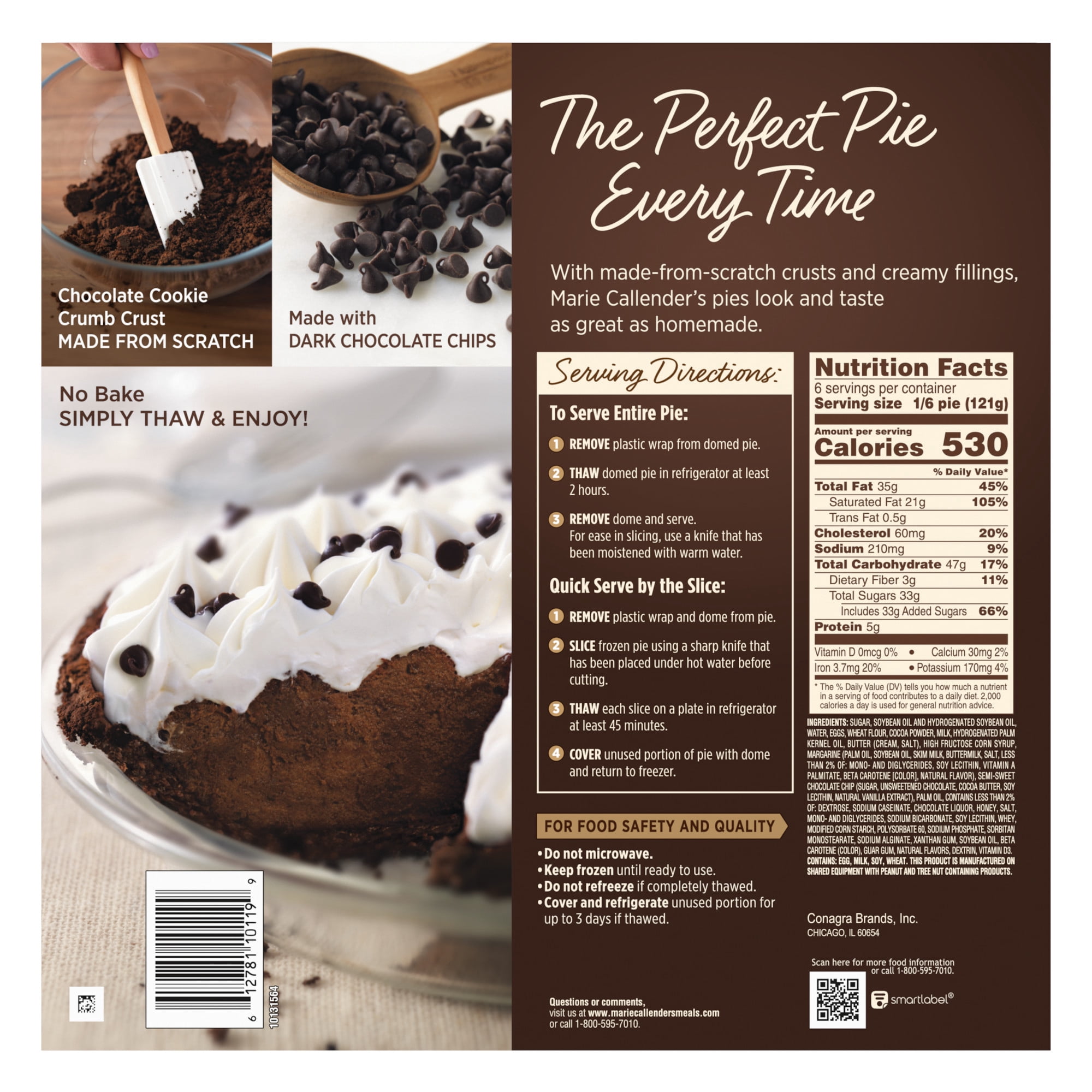 Marie Callender's Chocolate Satin Pie, Thaw & Enjoy Frozen Dessert, 25.6 oz.