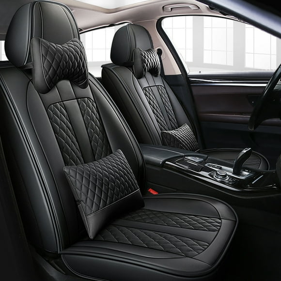 Leadwolf Car Seat Covers Leather Set for Nissan for Kicks 2018-Present 5 Seats Front Rear Cushion Protector with Headrest Black