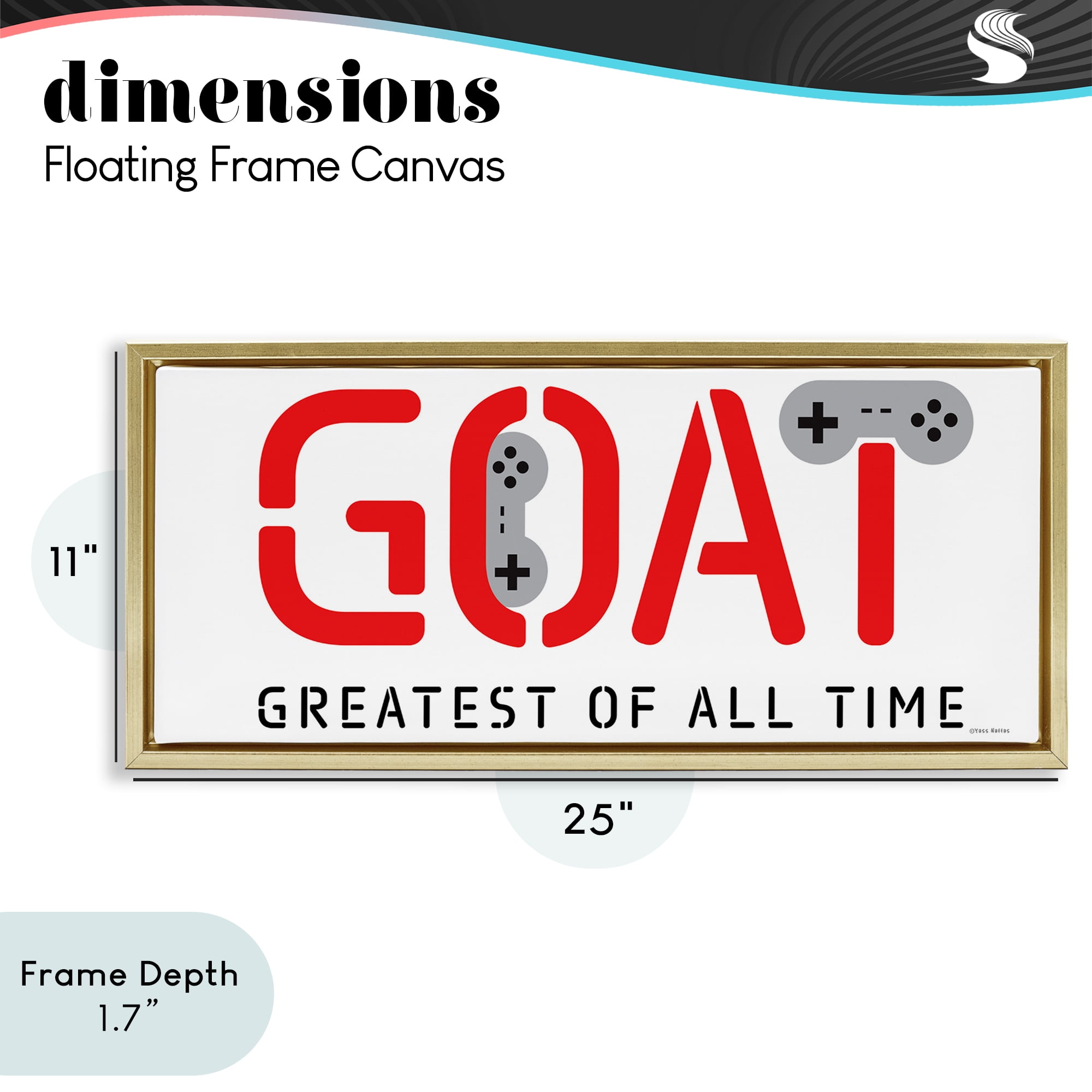 Stupell Industries The GOAT Gamer Gold Framed Floater Canvas Wall Art, design by Yass Naffas Designs