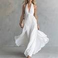 thumbnail image 2 of Womens Halter Sleeveless Casual Long Dress, Summer Pleated Waist Maxi Sundress, Elegant Flowy Swing Beach Dress for Party, 2 of 6