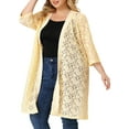 thumbnail image 5 of Agnes Orinda Women's Plus Size Cardigans Lace Lightweight Knit 3/4 Sleeves Cover Up Cardigans 2X Beige, 5 of 8
