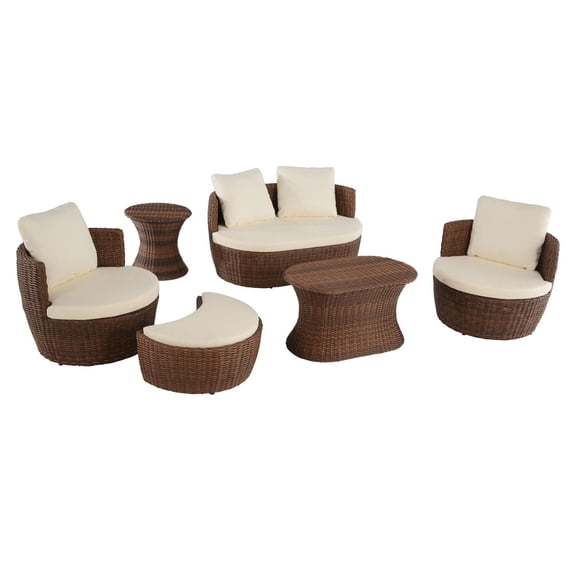 W Unlimited Romantic 6-piece Outdoor Resin and Wicker Outdoor Set in Brown