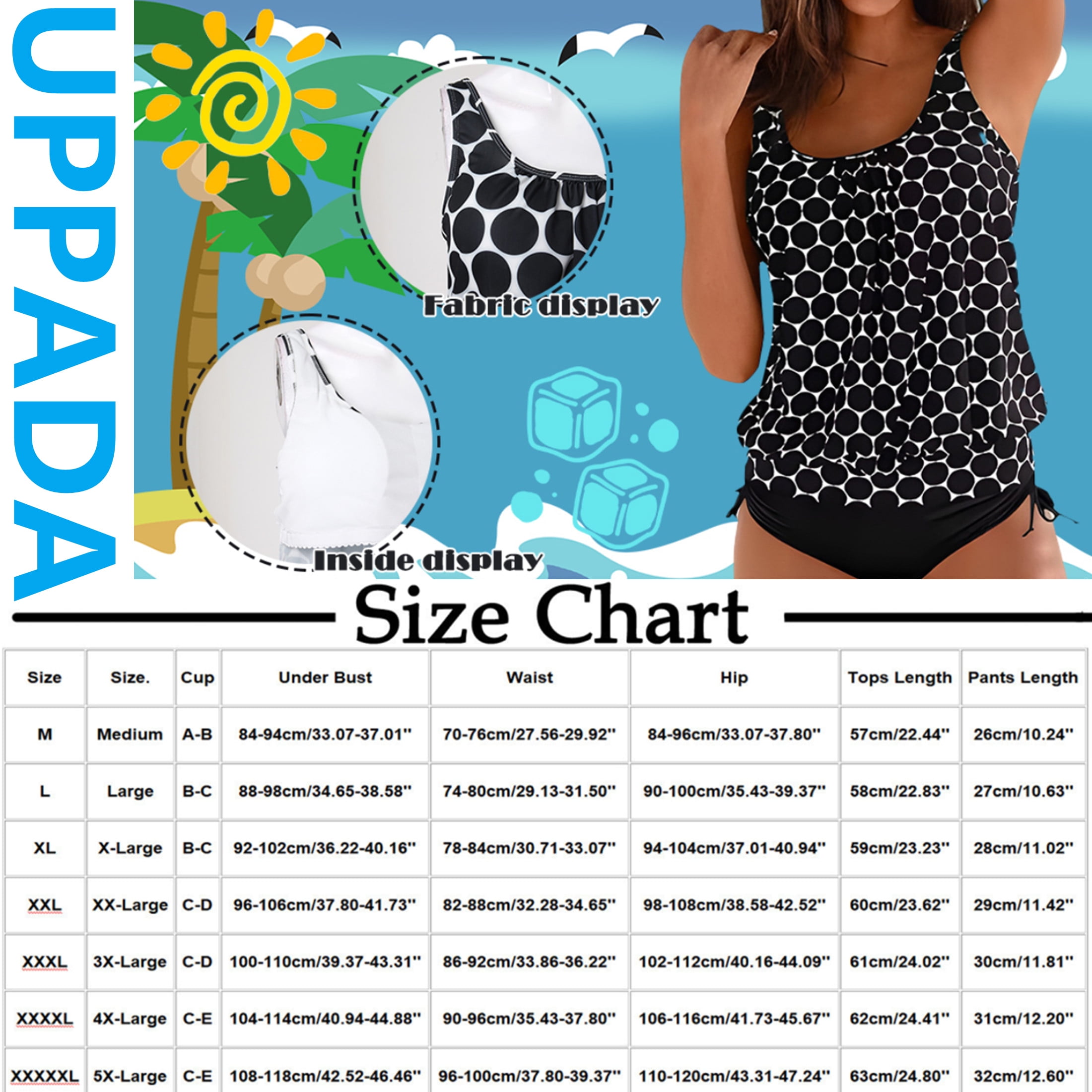 UPPADA Women Tankini Set Two Piece Padded Bathing Suits Swimsuit Ruched Tankini Top with Swim Brief 2pcs Swimwear Modest Bathing Suit Bathing Suit for Women Tummy Control Clearance,Blue,L