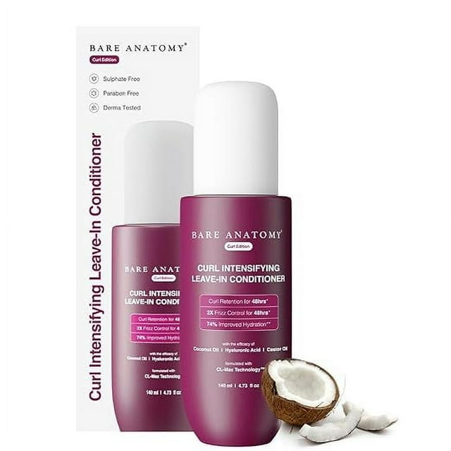 Bare Anatomy Curl-Boosting Cream Leave-In Conditioner | Get Curls with 2X Frizz Protection | Enriched with Coconut Oil, Hyaluronic Acid & Castor Oil | Free from SLS 140 ml