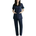 thumbnail image 3 of Jinhomg Womens Loose Fit Scrubs 2 Piece Dressy Casual Plain Nursing Uniform Lightweight Comfy Short Sleeve V-Neck Scrub Shirt and Pants with Multi Pockets Summer Saving Navy S, 3 of 4