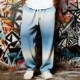 thumbnail image 1 of Ceisia Men's Gradient Stripe Waffle-Knit Wide-Leg Sweatpants Contrast Drawstring Casual Pants Gifts, 1 of 4