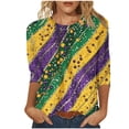 thumbnail image 2 of YOIAVAIOY Womens 3/4 Sleeve Tops Mardi Gras and Christmas Costumes Fashion Round Neck Holiday Printed Tees Purple L, 2 of 5