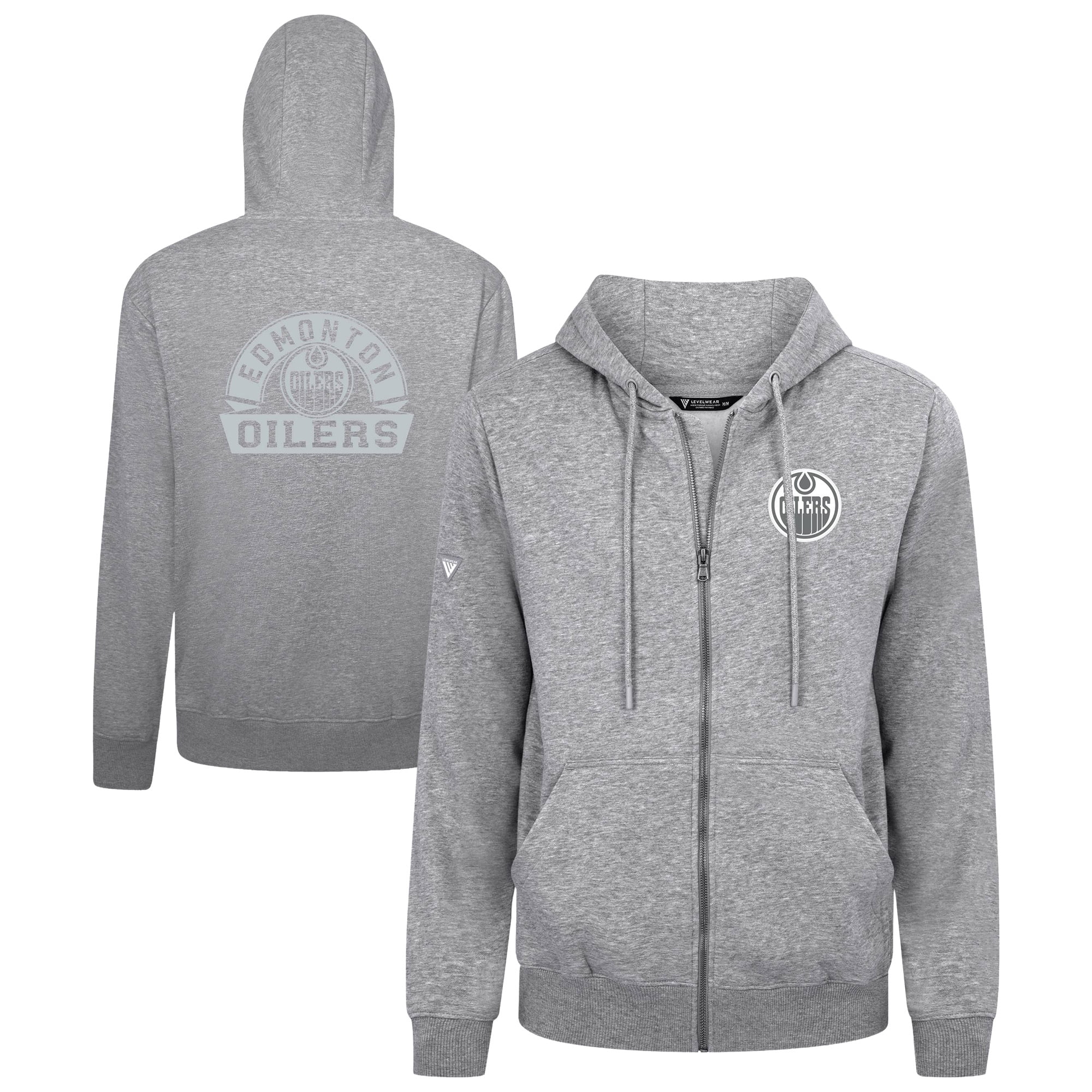 Men's Levelwear Gray Edmonton Oilers Podium Banner Arch Full-Zip Hoodie