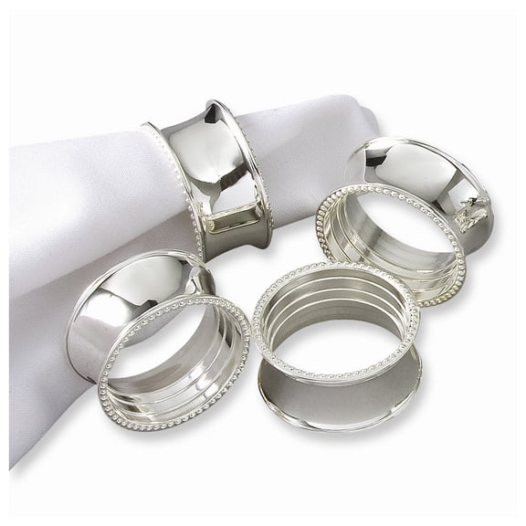 FB Jewels Set of 4 Silver-plated Beaded Napkin Rings