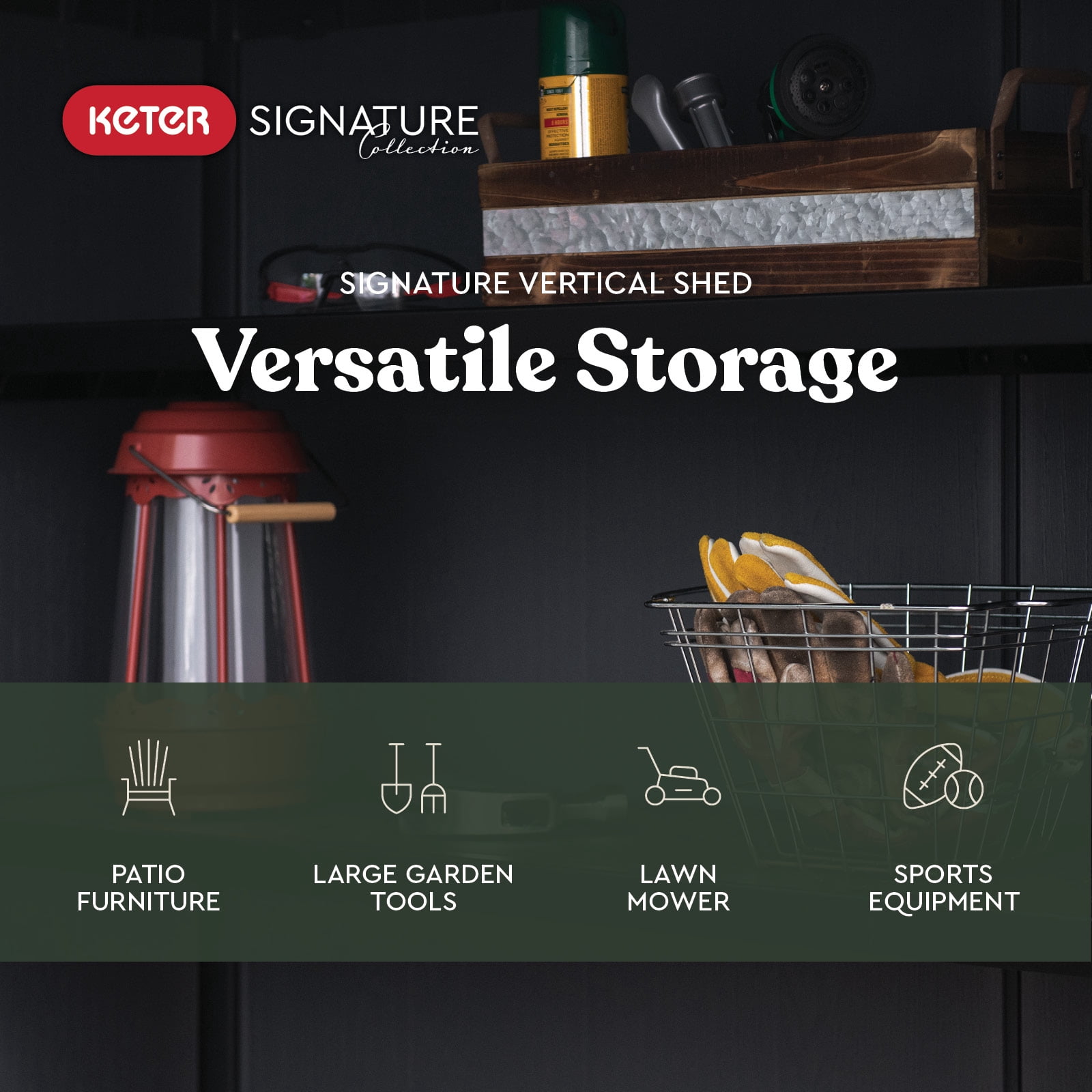 Keter Signature Vertical Durable Resin Outdoor Storage Shed With Heavy Duty Floor and Locking Latch Double Doors, Walnut