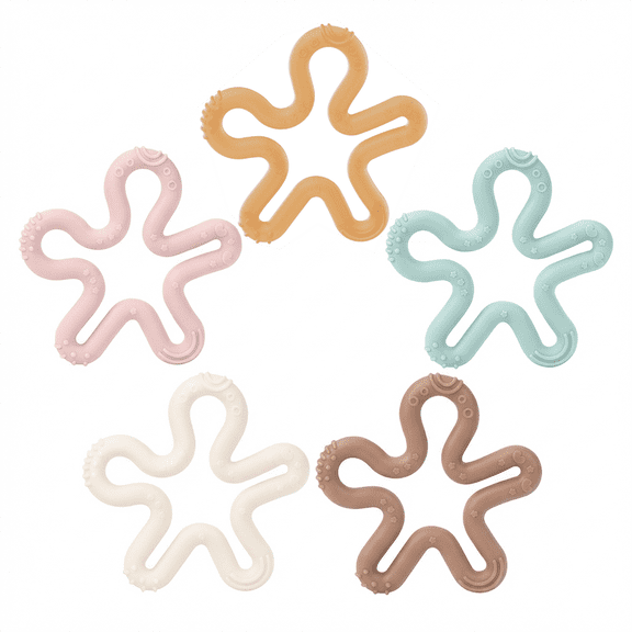 Smasener 5 Pcs Coral Flower Ring Baby Teething Toy Silicone Teether Ring Toys for Babies 6-12 Months Easy to Grasp Clean Infant Teething Relief Soothing Sore Gums