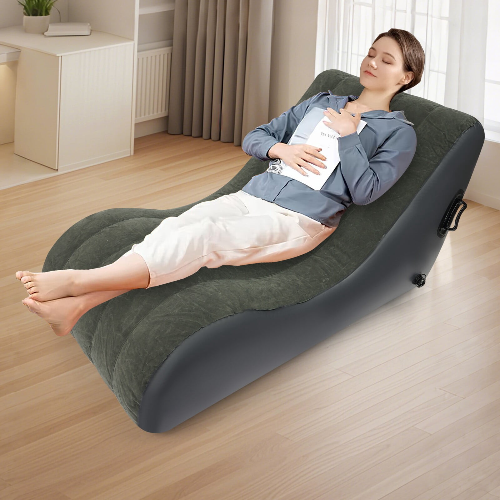 Car SUV Air Bed, Inflatable PVC Flocked Sofa Bed, Portable Foldable Guest Bed for Camping Travel Home, Gray