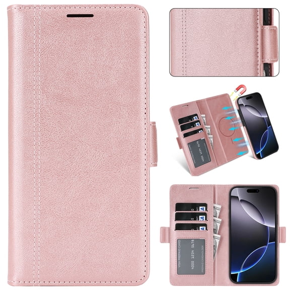 Compatible with Magsafe 2 in 1 Detachable Samsung Galaxy S24 Wallet Case with Card Holder,Women Men Magnetic PU Leather RFID Blocking Flip Folio Kickstand Credit Slots Phone Cover,Pink