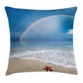 thumbnail image 1 of Starfish Decor Throw Pillow Cushion Cover, Rainbow over the Sea Clouds and Clear Sky Foamy Ocean Waves on Sandy Beach, Decorative Square Accent Pillow Case, 18 X 18 Inches, Multicolor, by Ambesonne, 1 of 2