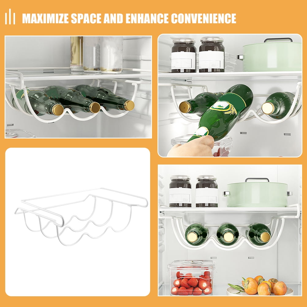LOLIPPYY White Iron Wine Bottle Holder for Refrigerator Shelf, Under Shelf Organizer for Fridge Storage and Space Saving