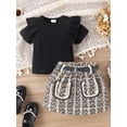 thumbnail image 2 of Wilcliar Kids Girls Summer Skirts Outfits Flying Sleeve Ribbed Tops Plaid Skirt with Belt Sets, 2 of 9