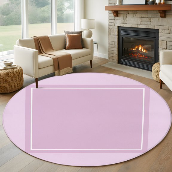 Pink Plaid Round Area Rug 5ft, Romantic Minimalist Abstract Geometric Lines Washable Non-Slip Circle Rugs for Bedroom Living Room Kitchen, Soft Low Pile Carpet for Dining Room Playroom Nursery