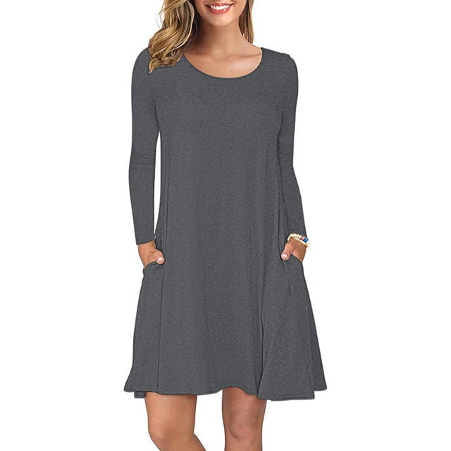 Vestidos casuales de manga larga con bolsillos para mujer Xemadio LRWJ1046-76
