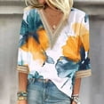 thumbnail image 2 of CYMMPU Floral Printed 3/4 Sleeve Spring Tops Lace V Neck T-Shirts Loose Fit Blouses for Women Dressy Casual Fall Trendy Shirts Business Elegant Work Tops T-Shirts Yellow XXXL, 2 of 4