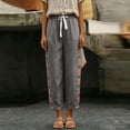 thumbnail image 3 of Linen Cotton Casual Pants For Women Drawstring Pocket Floral Embroidered Business Casual Daywear Summer Casual Pull On Travel Wear Wide Leg High Rise, 3 of 6