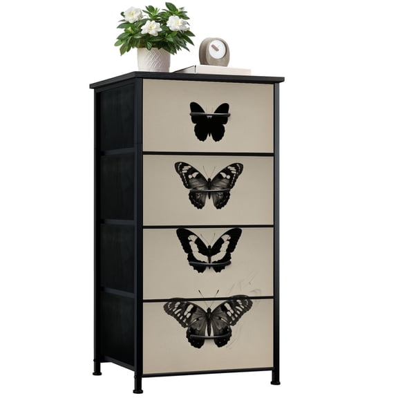 Dark Academia Dresser for Bedroom with 4 Storage Drawers Dark Academia Victorian Gothic Dark Moody Creepy Goth Dressers Chest of Drawers Steel Framed Fabric Closet Organizers for Dorm Entryway
