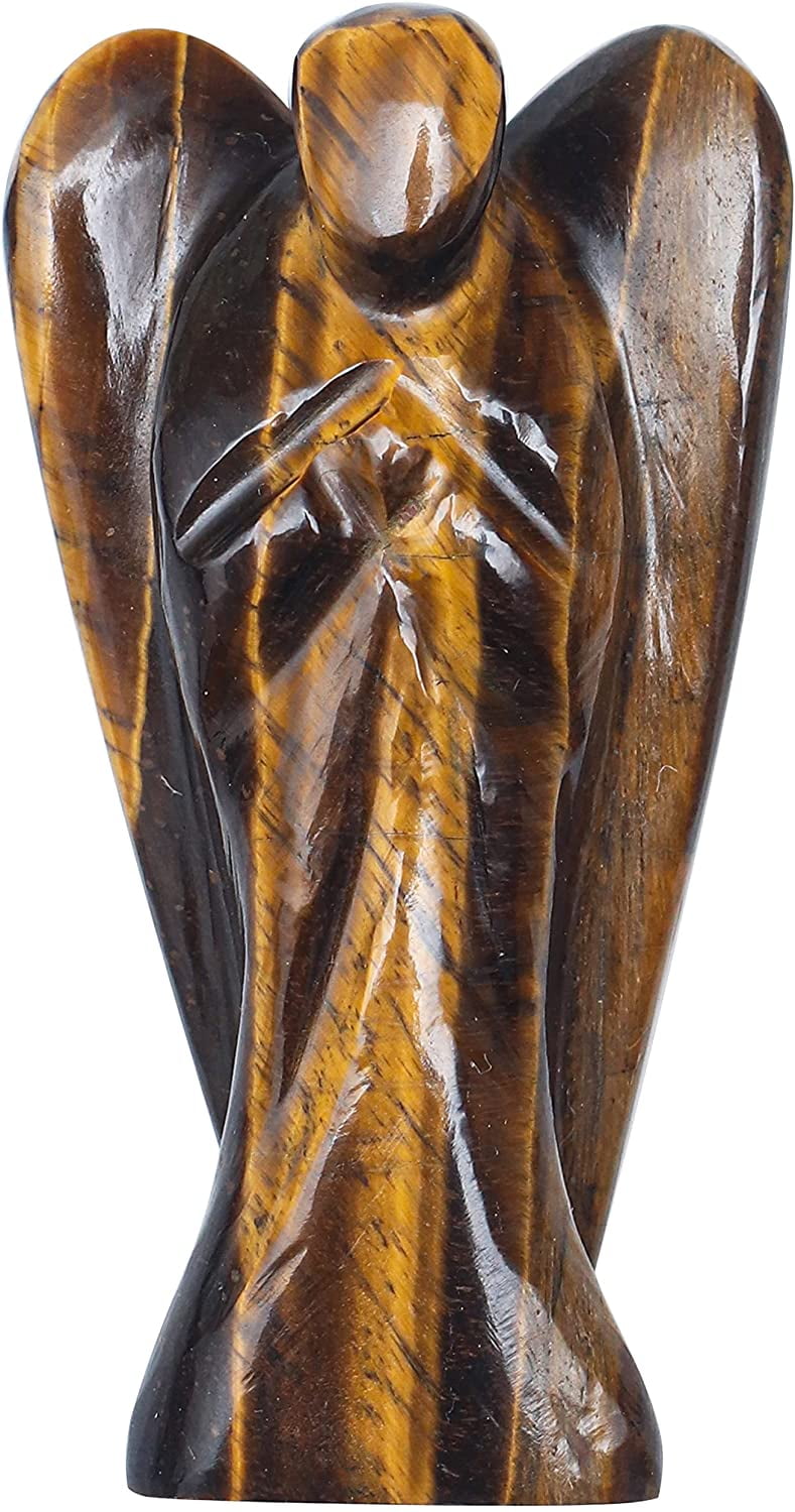 Tiger Eye Gemstone Gaurdian Figurine Carving Pocket Angel Size 2-2.5 Inch 