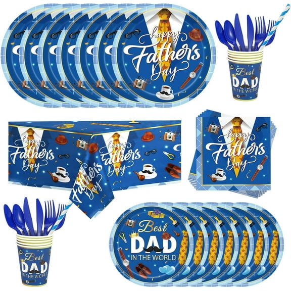 HOWAF 161pcs Happy Father's Day Tableware Set, I Love You Dad Dinnerware for Father's Day Party Supplies, Father Day Plates and Napkins Knife Forks Spoons for 20 Guests