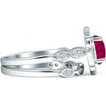 thumbnail image 5 of Two Piece Round Halo Floral Ring Ruby Cubic Zirconia 925 White Tone Sterling Silver, Size 9, 5 of 6