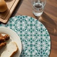 thumbnail image 3 of Teal Green Round 15 Inch Placemats Set of 8, Vintage Abstract Geometric Texture HeatResistant Non Slip Place Mats for Dining Table, Wipeable Braided Kitchen Table Mats for Housewarming, 3 of 9