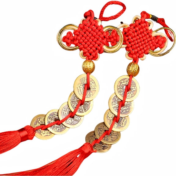 Five Emperor Feng Shui Coins with Red String for Wealth Prosperity Good Luck Car Home Decor 2 Sets