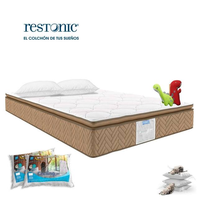 Colchón King Size Basco + 2 Almohadas CoolGel Memory Foam + Complemento. Restonic Ortopédico Linea Garrix